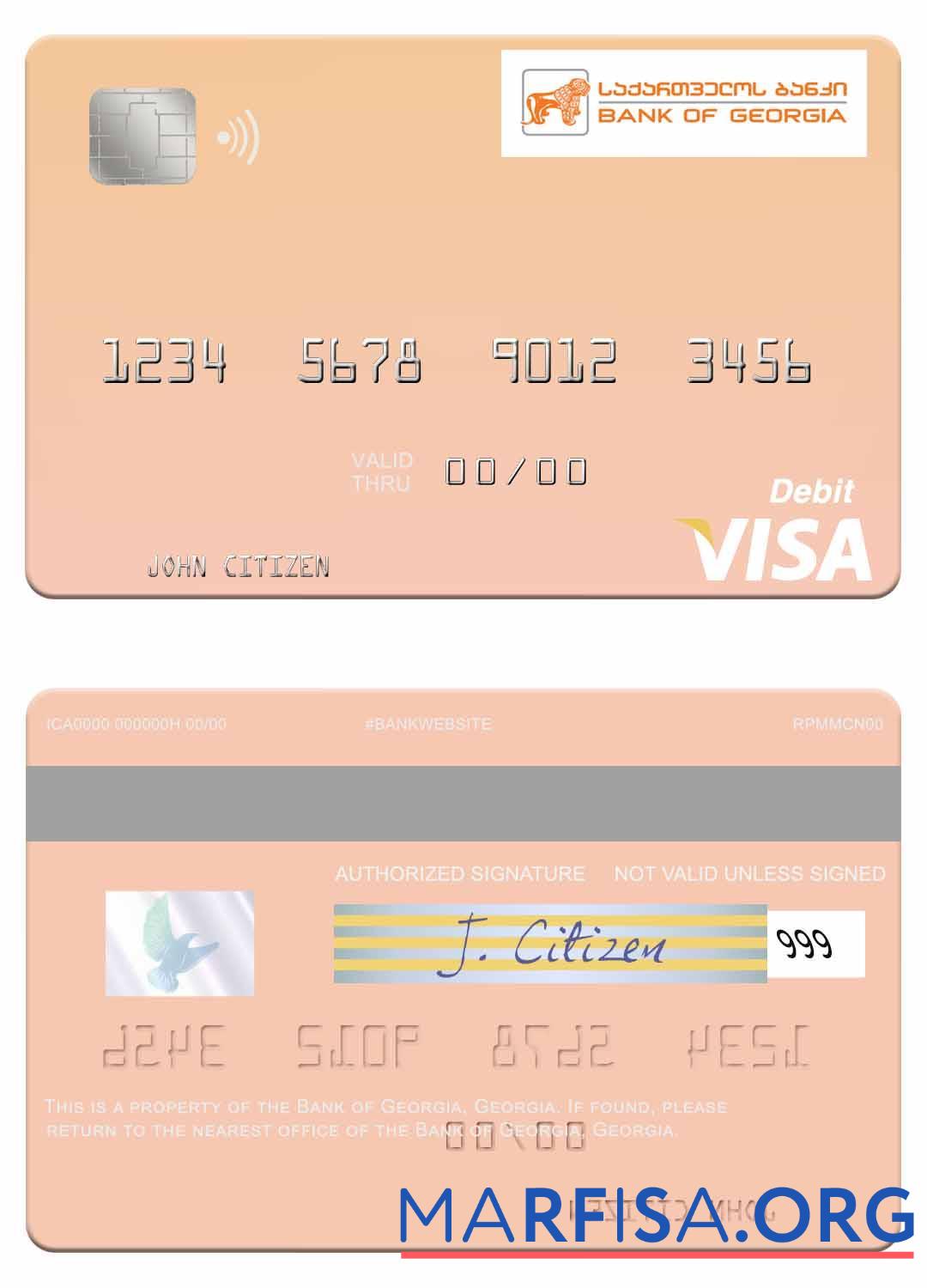Realistic Georgia Bank of Georgia visa debit card template